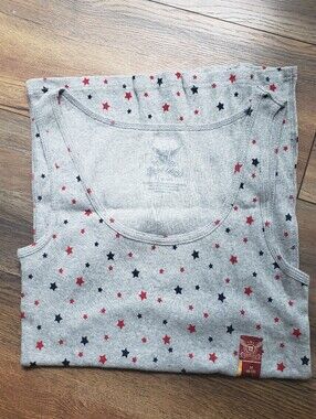 Faded Glory Gray Tank Top with Red and Navy Star Print Sz Med Nwt